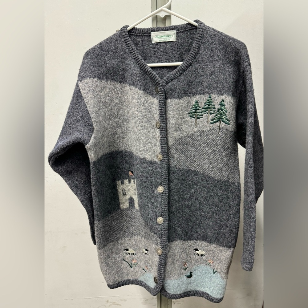 Wool Equorian country wear cardigan-made in Scotland.